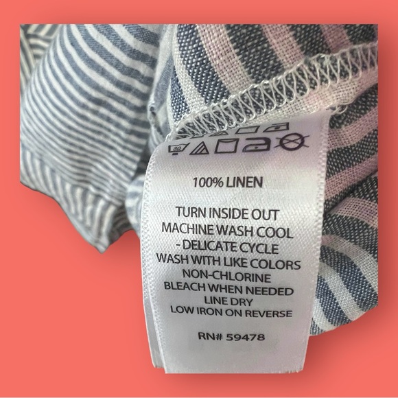 TAHARI Blue And WhiteStriped Top,  Loose Fit, 100% Linen, Size Medium. - Picture 7 of 7